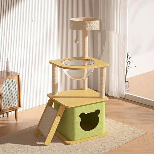 キャットタワー カラー1 透明ボウル 宇宙船付き 39cm 多頭飼い 猫ハウス 掃除簡単 爪とぎポール キャッ..