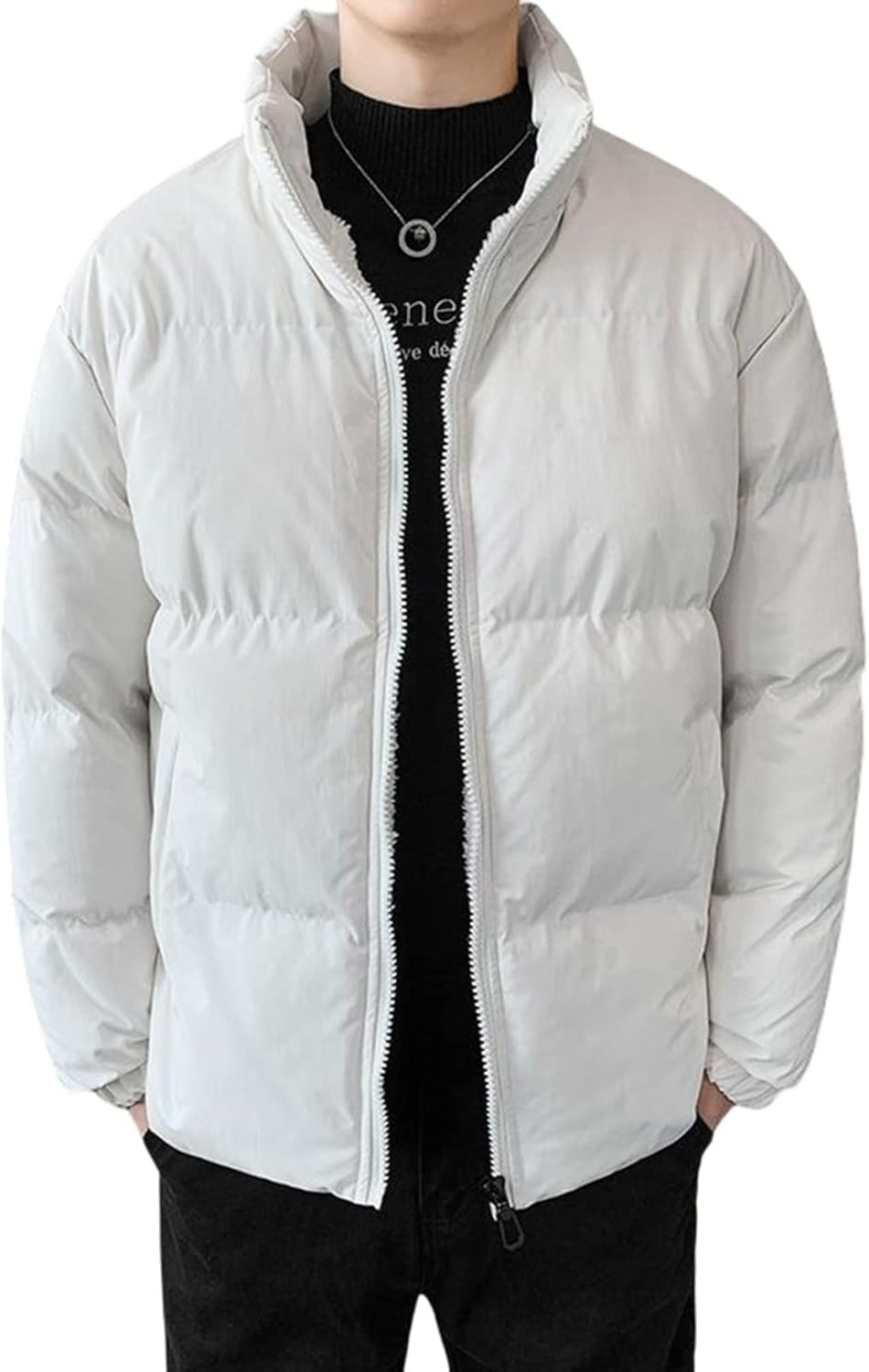 ダウンジャケット　メンズ　ショート丈　大きめ　中綿コート　冬　裏起毛　防寒　ふわふわ　暖かい　登山　アウトドア　カッコイイ　カジュアル　シンプル　無地　スタンドカラー