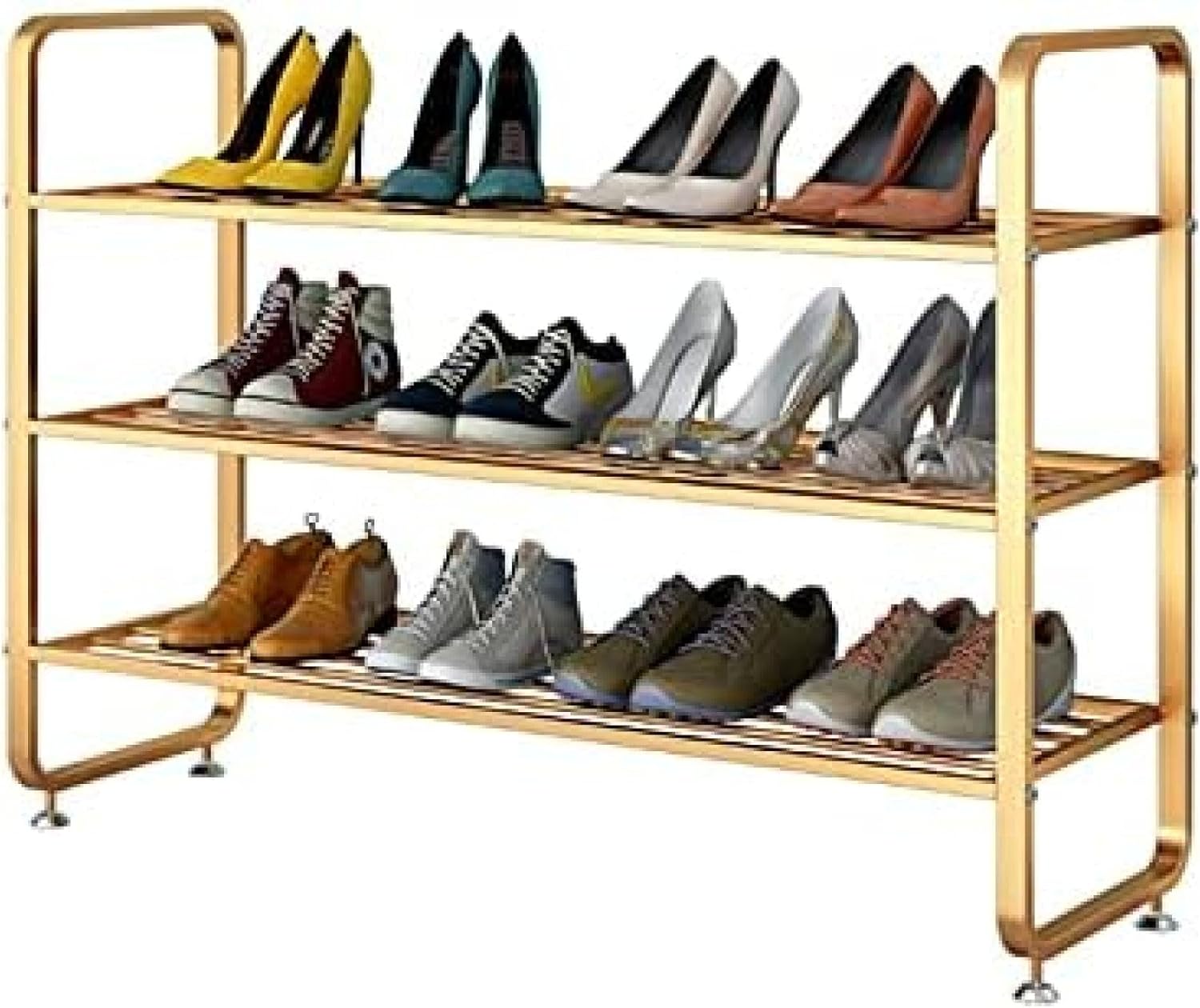 オープンラック 靴収納 靴箱 下駄箱， 靴のラックスペース節約オーガナイザーラック、ワイヤーグリッド..