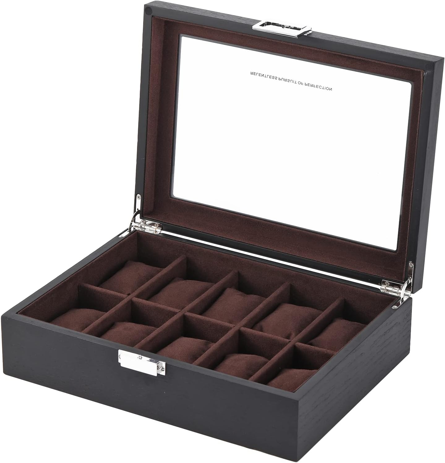 腕時計収納ケース コレクションケース 腕時計 収納ボックス ウォッチケース 10本用 木製 男女兼用 ロック付き ブラック (内ブラウン)