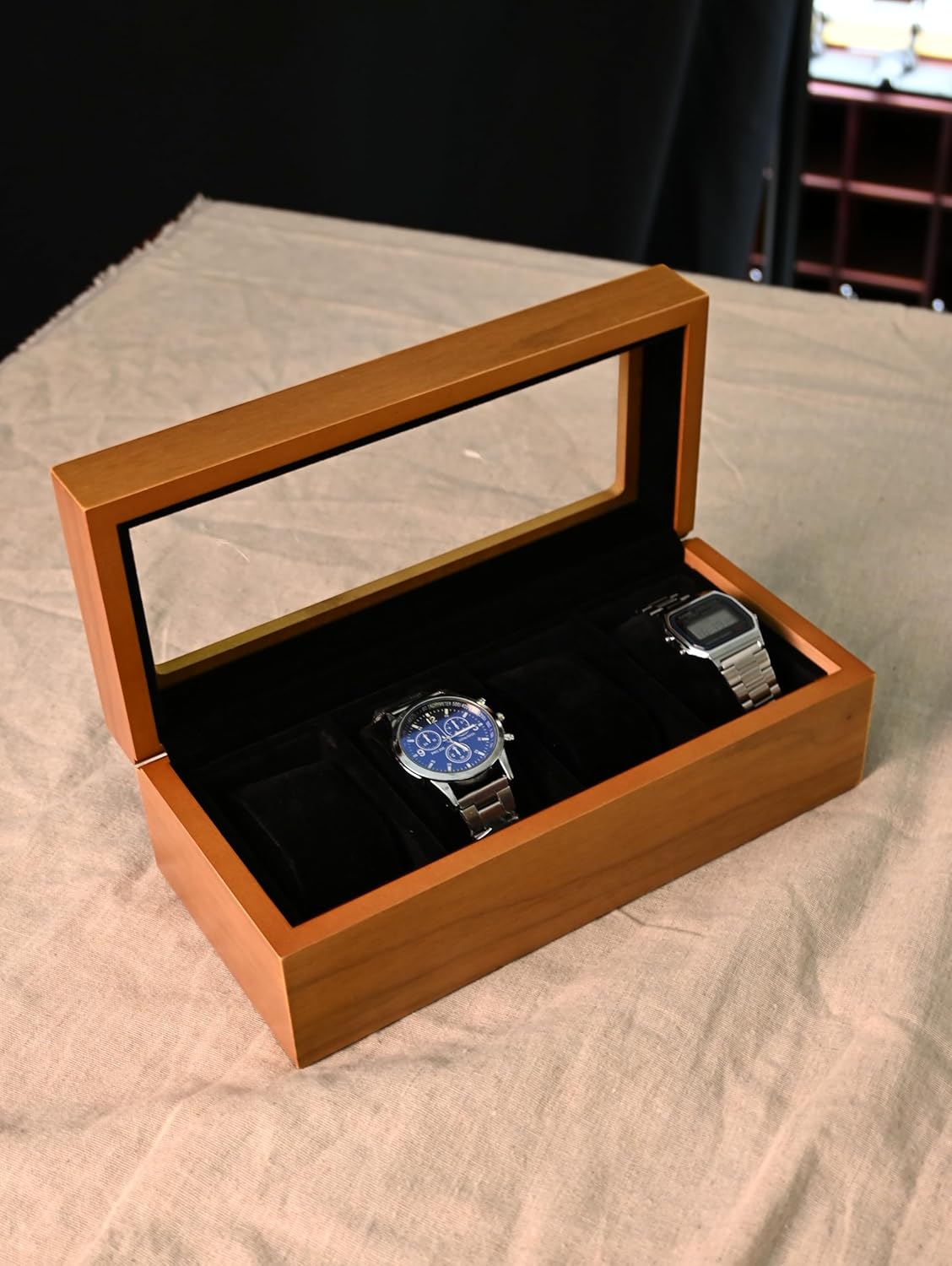 腕時計ケース 腕時計収納 木製ケース 展示透明窓ケース 高級ウォッチボックス コレクション ウォッチ 収納 (4本収納)