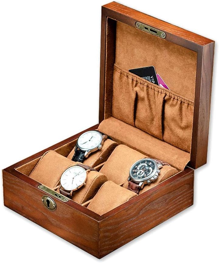 腕時計収納ケース 腕時計収納ボックス 木製ウォッチ収納ボックス付きロックウォッチボックス腕時計の表..