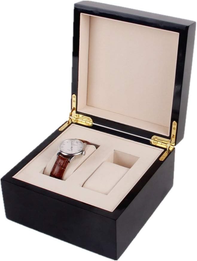 腕時計収納ケース 木製腕時計収納ディスプレイボックス2スロットブラック ウォッチ 収納 観賞用 (Color : Black Size : 18.5*18.5*10.5cm)(2)