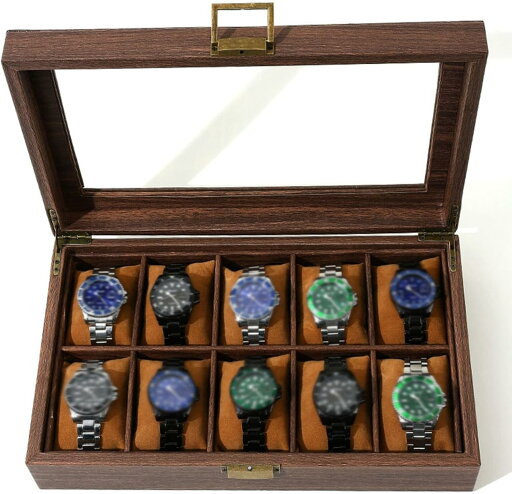 木製腕時計収納ケース 10本 コレクションケース アクセサリー 収納 ディスプレイケース 腕時計保管 ウォッチボックス 高級 ギフト アクセサリーケース 腕時計ケース 男女兼用 ガラス透明窓 展示 1