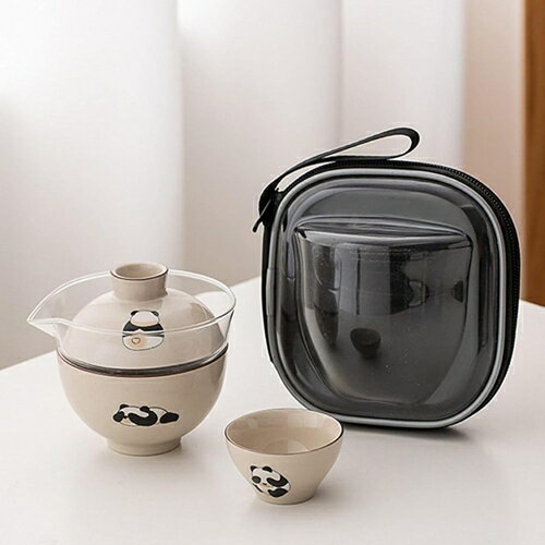 茶器セット 携帯急須 旅行ティーセット パンダ柄 湯呑み 陶磁 蓋つき ポータブル コンパクト 携帯用茶..