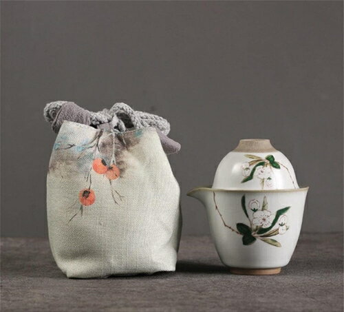 中国 汝窯 磁茶器 茶の入れ 湯飲み 急須 1ポット 2杯屋外旅行用 快客 ラベル用茶器セット 超コンパクト収納 登山 専用保護ケース付き ..