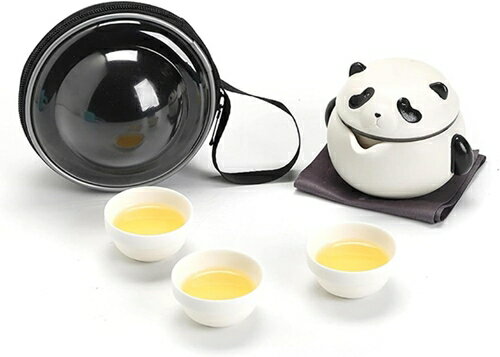 茶器セット かわいいパンダ 3人用 急須セット 中国茶器 コップ 収納バッグ付き陶器湯呑みセット 旅行テ..