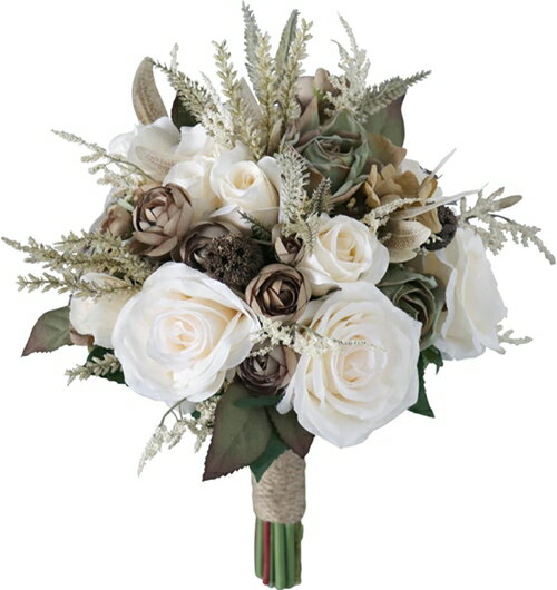 ウエディングブーケ 花嫁ブーケ ラウンドブーケ ブーケトス ユーカリ 造花 アートフラワー 花束 花嫁 ..