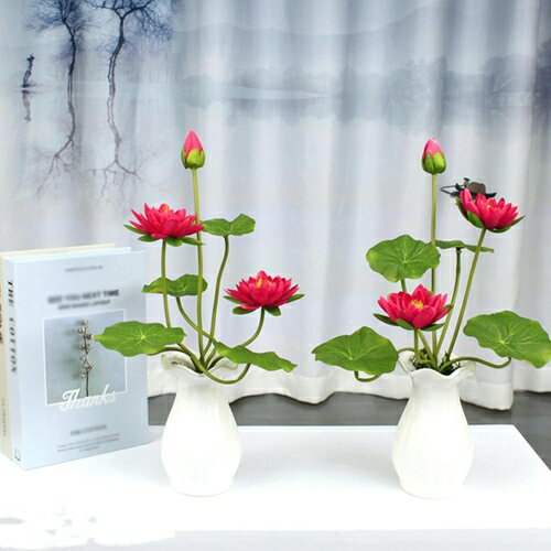 造花 インテリア 北欧 卓上 陶器花瓶付き 造花セット 蓮の花 フェイクフラワー アートフラワー 枯れな..