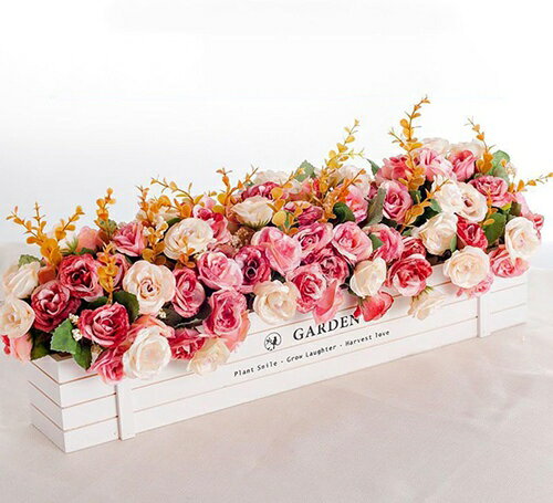 造花セット木柵ローズ人工観葉植物北...