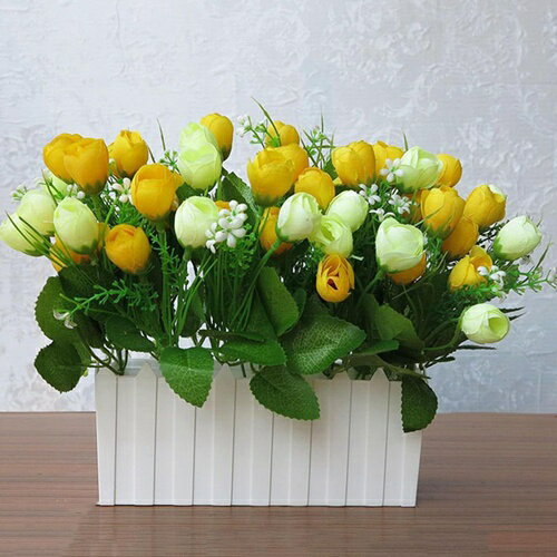 田園風 木柵 造花セット 鉢植え 枯れない花 イエロー 本物そっくり 長持ち 水やり不要 開店祝い 玄関 ..