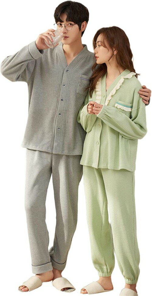 楽天Libre777ジュタオピン ペア パジャマ カップル ルームウェア ペアルック パジャマ 長袖 レディース 部屋着 メンズ おしゃれ 寝巻き 2着セット ペアパジャマ 春 秋 お揃い パジャマ おそろい カップル