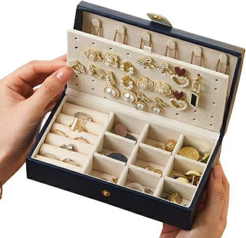 ジュエリーボックス アクセサリーケース ジュエリー収納 宝石箱 ミニ 携帯用 おしゃれ コンパクト 持ち運び 小物入れ ピアス ネックレス リング 指輪置き 女の子 女性用 ブルー