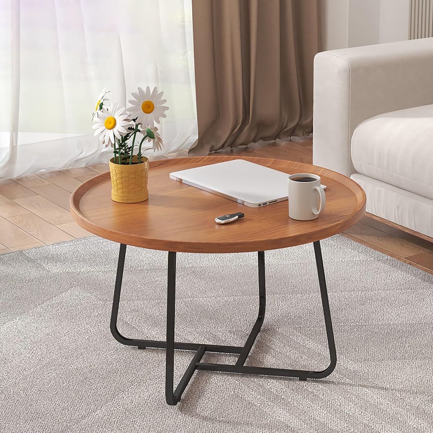 ローテーブル 丸 センターテーブル鉄フレーム耐荷重が強いコーヒーテーブル組立簡単多機能 リビングル..