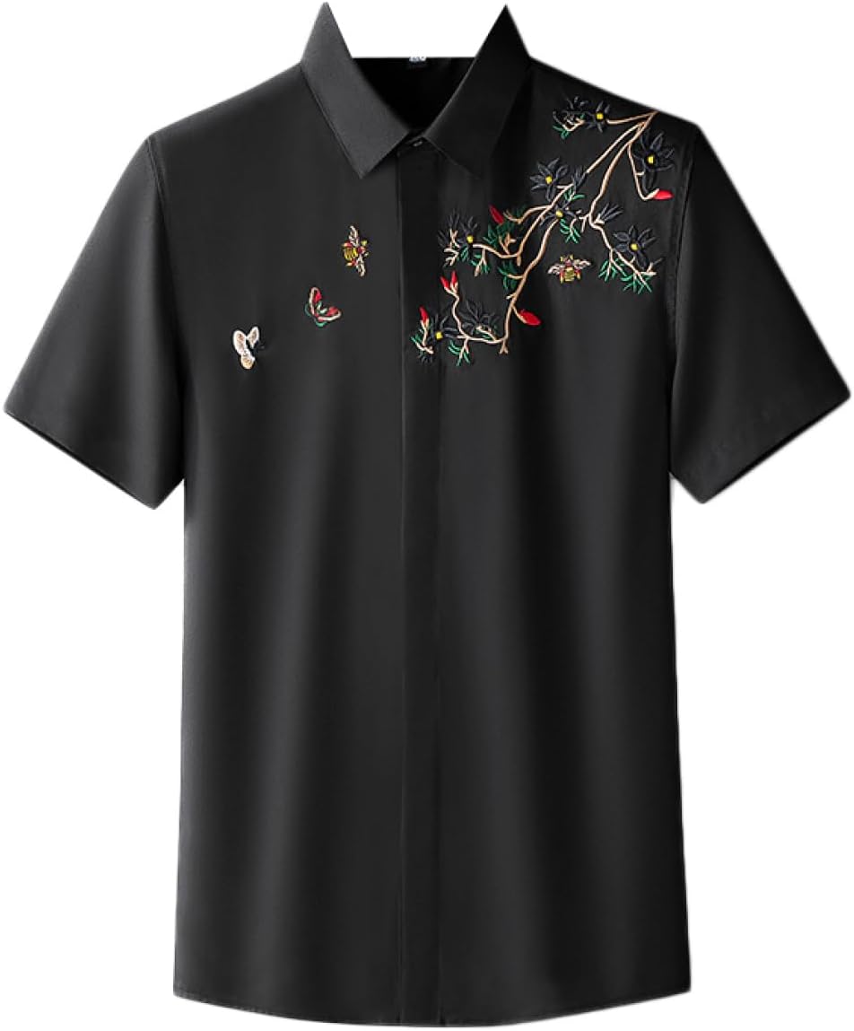 通気性シャツ メンズ 開襟シャツ 半袖 花柄シャツ ラペル 薄手 吸水速乾 超軽量 ビーチシャツ 青年 夏 ..