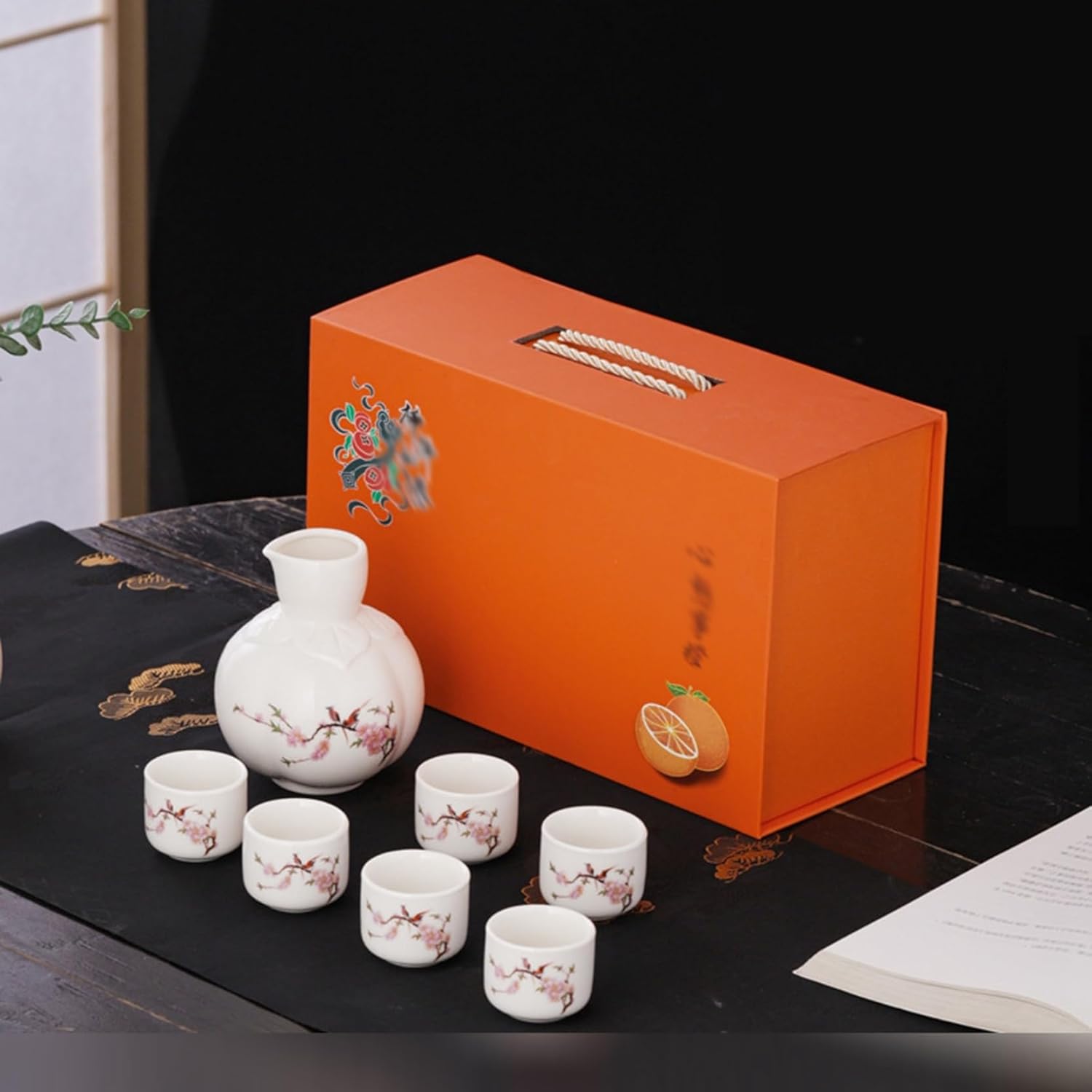 7点セット 酒器セット ぐい呑み おちょこ とっくり セット 陶磁器製 和酒徳利セット 徳利+お猪口6個 絵..