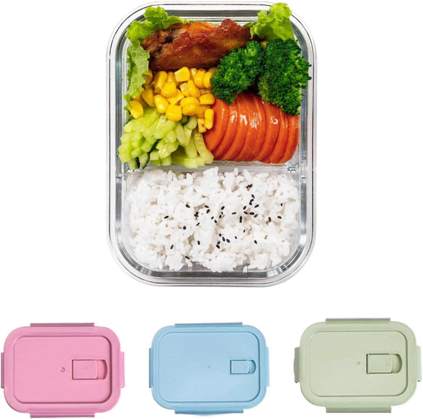 ガラス弁当箱電子レンジ専用サラリーマン弁当箱弁当箱仕切りガラス碗蓋付き