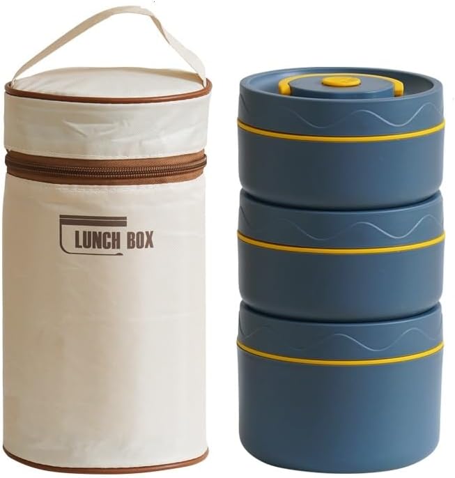 お弁当箱 ランチボックス ランチジャー ランチセット ポータブル バッグ付き ステンレス 大容量 保温 通勤 運動会 通学 ピクニック 2個/3個/4個入り (ブルー 3)