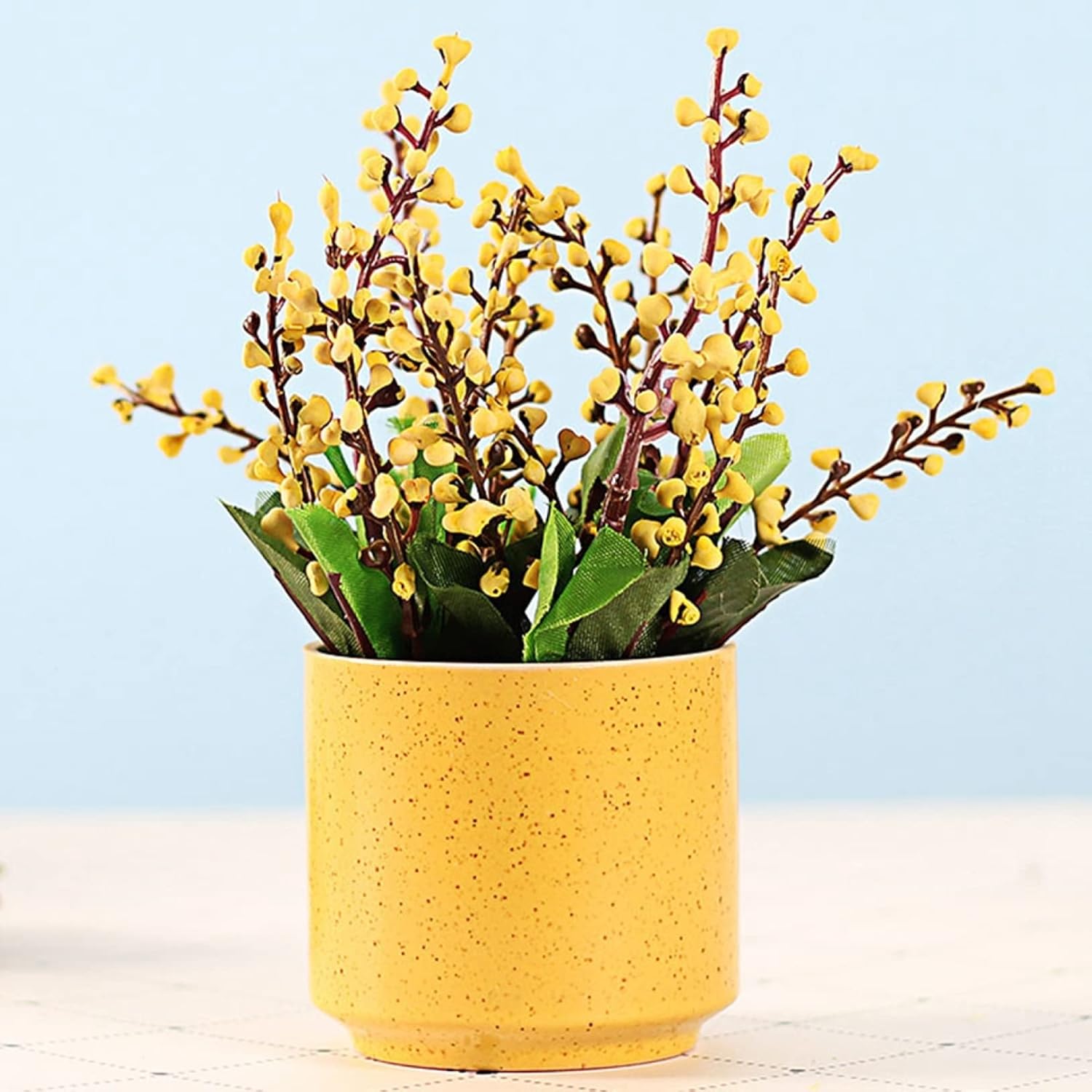 アカシア　造花　ニセアカシア　ハリエンジュ　明るい　セラミック花瓶付き　ミニ　小さい　かわいい　..