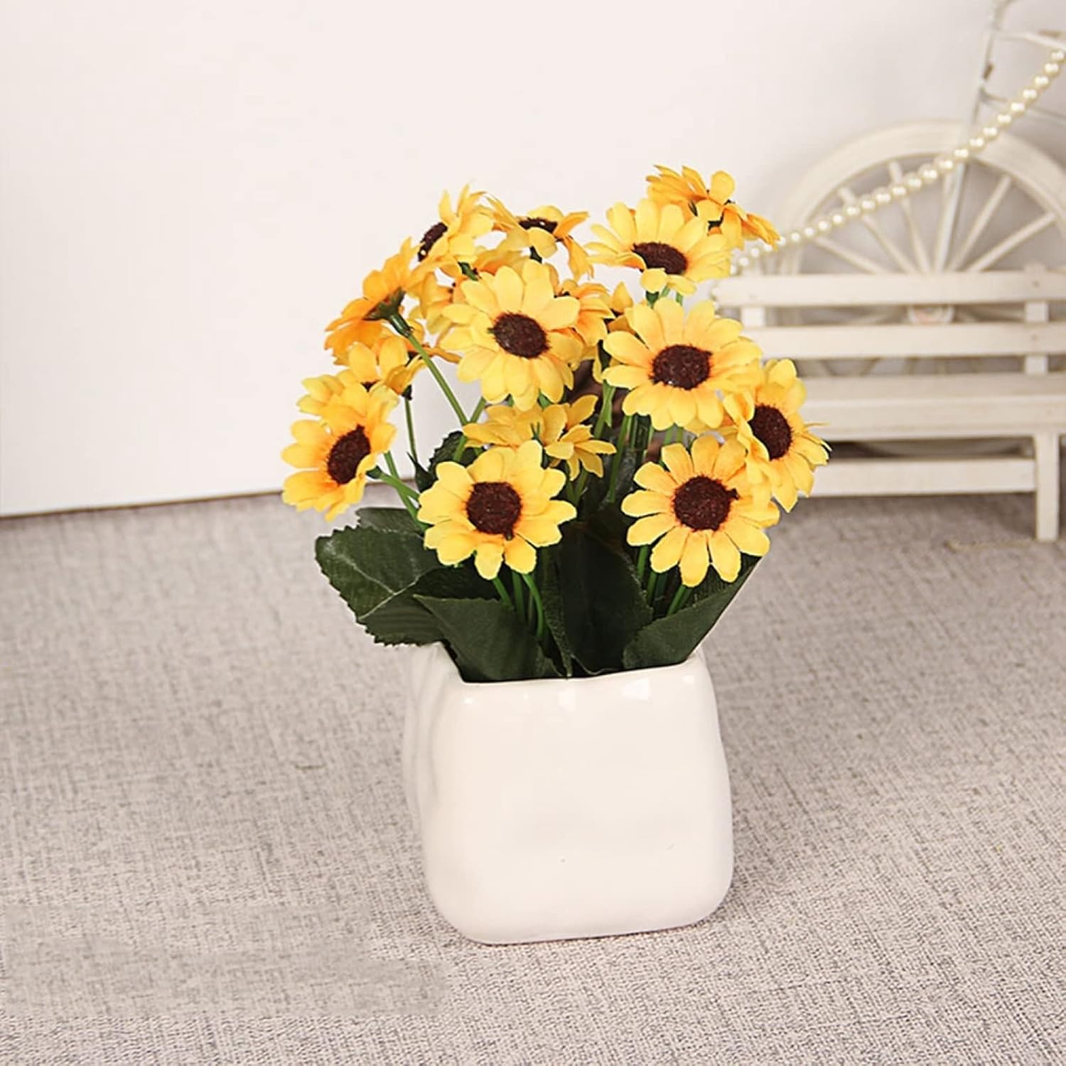 ひまわり　造花　向日葵　セラミック花瓶付き　かわいい　小さい　ミニ　枯れない花　花束　観葉植物　..