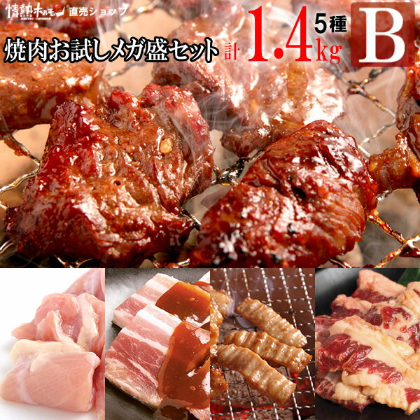 肉 食品 焼肉 送料無料 メガ盛り 計1.4kg 情熱の 焼肉 お試し セット【B】（やわらかハラミ テッチャン 牛カルビなど）焼肉セット バーベキュー BBQ 牛肉 肉（北海道・沖縄配送は別途送料追加）