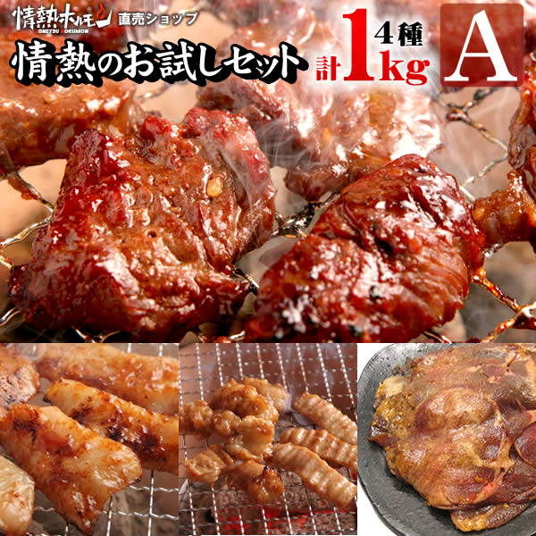 焼肉 送料無料 計1kg入り 情熱の お試し 焼肉セット【A】(やわらかハラミ テッチャン 豚トロ 訳あり牛..