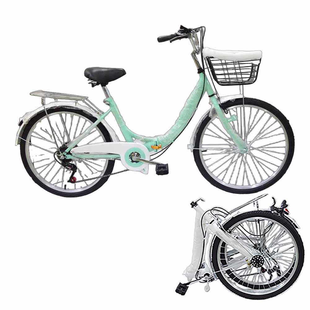 新品ママチャリ 折りたたみ自転車 24インチ6段変速ミニベロ カゴ付 折り畳み 自転車 シティサイクル 街乗り 通勤 通学 プレゼント ランキング 24インチ