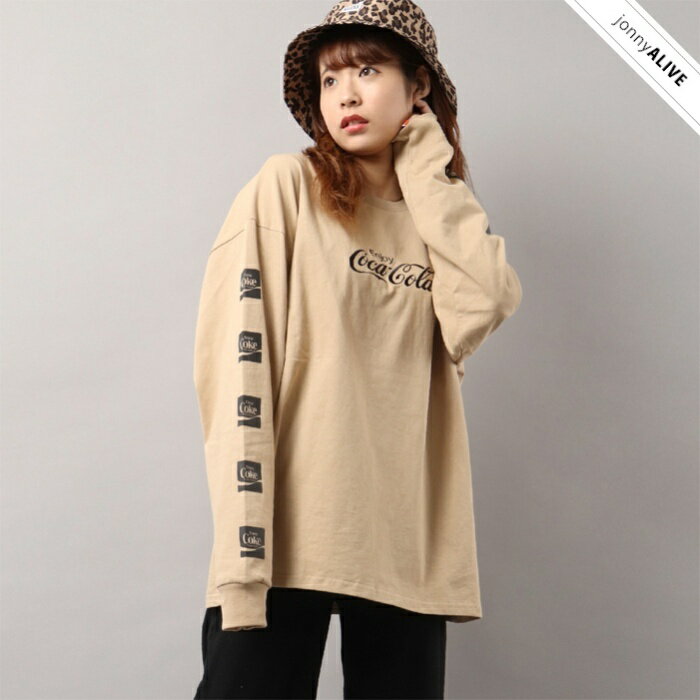 【福袋まとめ買いクーポン×P5倍】 コカコーラ tシャツ 長袖 コラボロンT 袖プリント 【POWER TO THE PEOPLE×Coca Cola】ダブルネーム アウトドア M L LL 白 黒 ベージュ 緑 【メール便8】 SS30