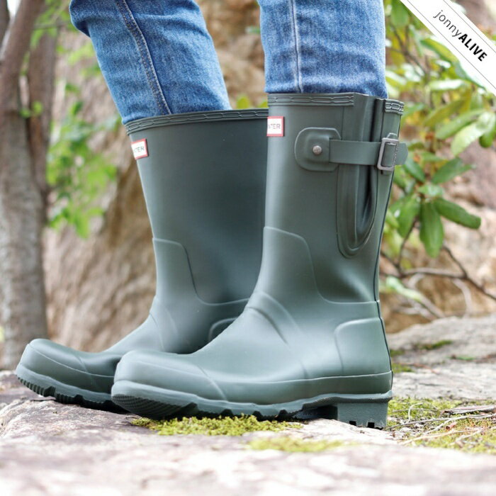 【本日最終日★救済クーポン】 HUNTER MENS ORIGINAL SIDE ADJ SHORT（メンズ オリジナル トールスライド アジャスタブルブーツ）ハンター レインブーツ 長靴 オシャレ 軽量 ブラック カーキ プレゼント P11 母の日