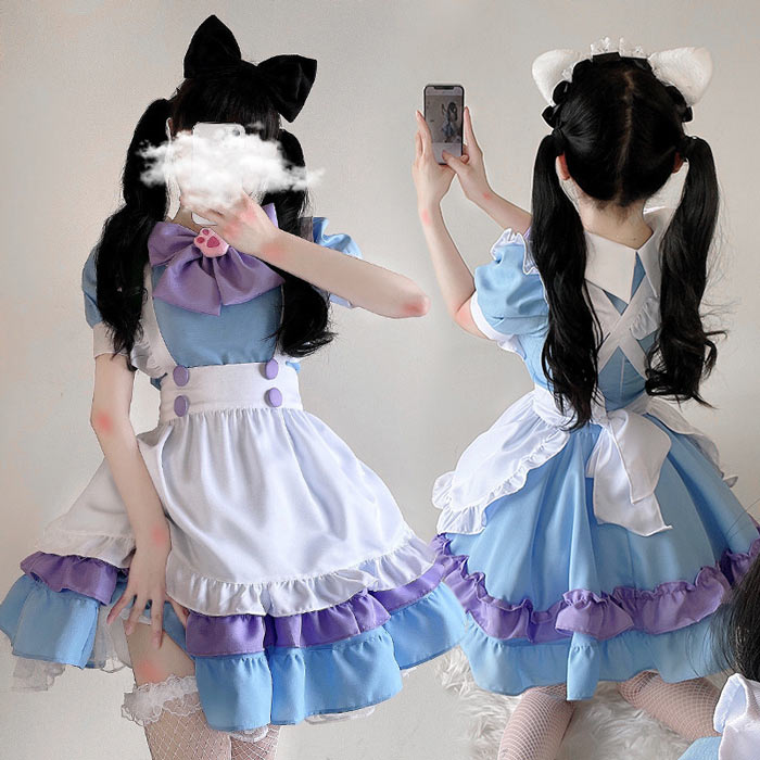 乐天商城 - ハロウィン コスプレ メイド服 コスプレ メイド 仮装 衣装 コスチューム コス コスプレ衣装 女性 可愛い ハロウィンコスプレ レディース 大人 ハロウィン仮装 コスプレ衣装 ウェイトレス ゴスロリ ロリータ エプロン ハロウィン衣装 ブルー