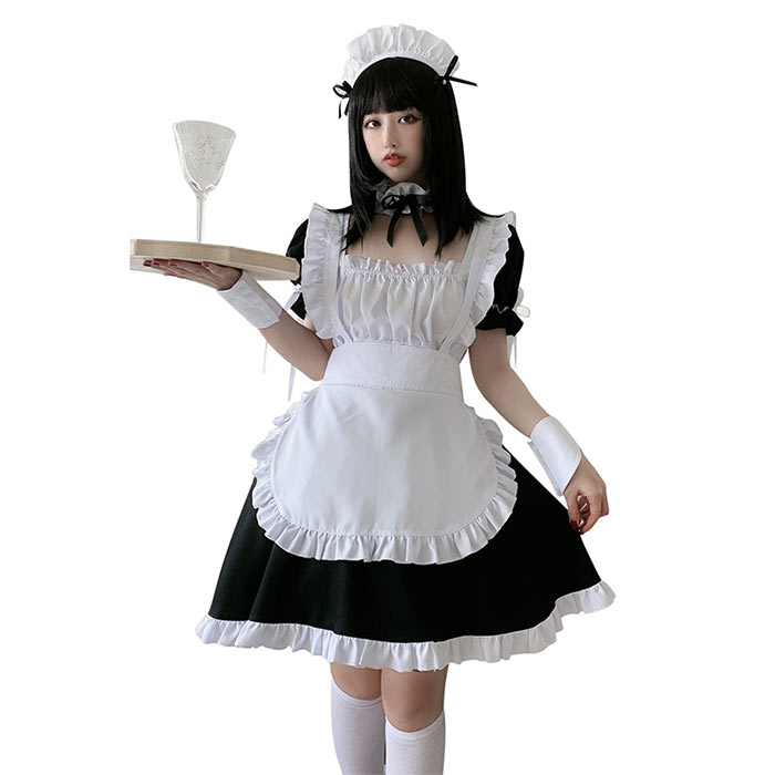 商品 コスプレ 衣装 内容 ワンピース・エプロン・カチューシャ・チョーカー・アームリング*2・ストッキング 素材 ポリエステル サイズ S 着丈78 バスト82-86 肩幅34 袖丈24 ウエスト59-76 M 着丈80 バスト86-90 肩幅36 袖丈25 ウエスト63-80 L 着丈82 バスト90-94 肩幅38 袖丈26 ウエスト67-84 XL 着丈84 バスト94-98 肩幅40 袖丈27 ウエスト71-88 XXL 着丈86 バスト98-102 肩幅42 袖丈28 ウエスト75-92 XXXL 着丈88 バスト102-106 肩幅44 袖丈29 ウエスト79-96 ご了承いただきたいこと： ・採寸サイズなので若干の誤差がある場合がございます。 ・お使いのモニターの設定状況により、実際のカラーの色味と異なる場合ございます。 ・機械による生産過程において、どうしても生地を織る際の糸の継ぎ目や多少のほつれ等が生じている場合がございます。 ・万が一、欠品の場合、メールにてご連絡いたします。 　以上を、ご了承の上お買い求め下さいませ。商品 コスプレ 衣装 内容 ワンピース・エプロン・カチューシャ・チョーカー・アームリング*2・ストッキング 素材 ポリエステル サイズ S 着丈78 バスト82-86 肩幅34 袖丈24 ウエスト59-76 M 着丈80 バスト86-90 肩幅36 袖丈25 ウエスト63-80 L 着丈82 バスト90-94 肩幅38 袖丈26 ウエスト67-84 XL 着丈84 バスト94-98 肩幅40 袖丈27 ウエスト71-88 XXL 着丈86 バスト98-102 肩幅42 袖丈28 ウエスト75-92 XXXL 着丈88 バスト102-106 肩幅44 袖丈29 ウエスト79-96 ご了承いただきたいこと： ・採寸サイズなので若干の誤差がある場合がございます。 ・お使いのモニターの設定状況により、実際のカラーの色味と異なる場合ございます。 ・機械による生産過程において、どうしても生地を織る際の糸の継ぎ目や多少のほつれ等が生じている場合がございます。 ・万が一、欠品の場合、メールにてご連絡いたします。 　以上を、ご了承の上お買い求め下さいませ。