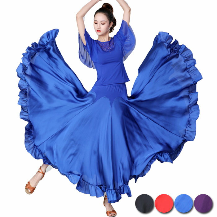 社交ダンス衣装 トップス 広がるスカート 2点セット 社交ダンス衣装 社交 ダンス練習着 モダンダンス コーラス衣装 ダンスウェア レッスンウェア ダンス衣装 ...