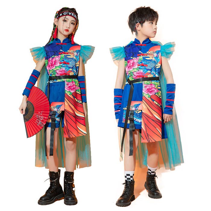 乐天商城 - キッズ 中華風 ダンス衣装 子供服 上下 3点セット キッズ 舞台 ステージ衣装 チャイナ風 hiphop jazz ヒップホップ ジャズ 子供衣装 ダンス 発表会 団体 演出 モデル衣装 チャイナ 子供ダンス 学園祭 発表会 120 130 140 150 160 170