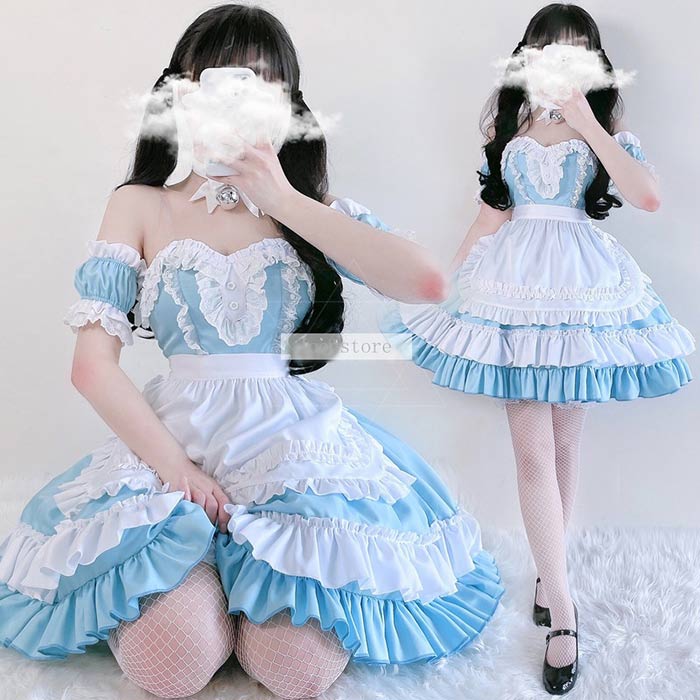 メイド服 ハロウィン コスプレ 衣装 3点セット セクシー メイド服 コスプレ 仮装 衣装 コスチューム 黒 レディース 大人 コスプレ衣装 メイド服 ハロウィン 仮装 可愛い ワンピース ブラック レッド ブルー フリル レース ゴスロリ ロリータ ワンピース エプロン 3点セット