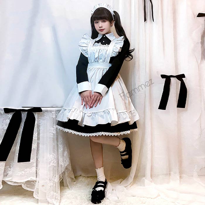 ワンピース メイド服 ハロウィン コスプレ 可愛いメイド メイド 衣装 仮装 コスチューム こすぷれ 膝丈 ロリータワンピース 長袖 レディース 女の子 中校生 高校生 コスプレ衣装 仮装 ハロウィン コスチューム 文化祭 学園祭 パーティー衣装 変身仮装 cosplay 黒白 joonstore-10001114 Joon store 楽天市場店 サンプル画像3