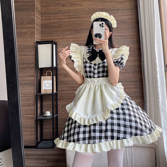 コスプレ メイド服 仮装 コスチューム ハロウィン衣装 レディース カチューシャ付き チェック柄 可愛い 大人 コスプレ 文化祭 イベント レディース 大きいサイズ 可愛いメイド 衣装 セット ブラック レッド ゴスロリ ロリータ エプロン ハロウィン衣装 joonstore-10001119 Joon store 楽天市場店 サンプル画像2