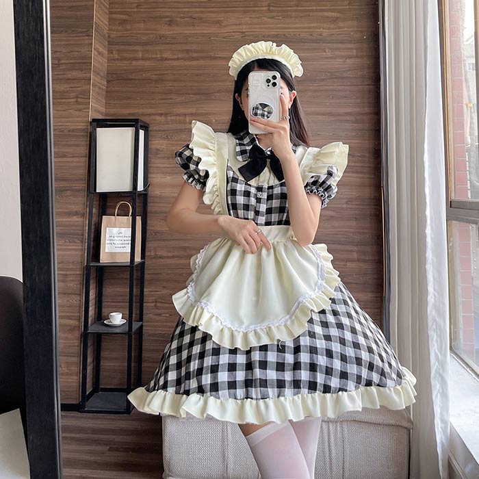 コスプレ メイド服 仮装 コスチューム ハロウィン衣装 レディース カチューシャ付き チェック柄 可愛い 大人 コスプレ 文化祭 イベント レディース 大きいサイズ 可愛いメイド 衣装 セット ブラック レッド ゴスロリ ロリータ エプロン ハロウィン衣装 joonstore-10001119 Joon store 楽天市場店 サンプル画像3