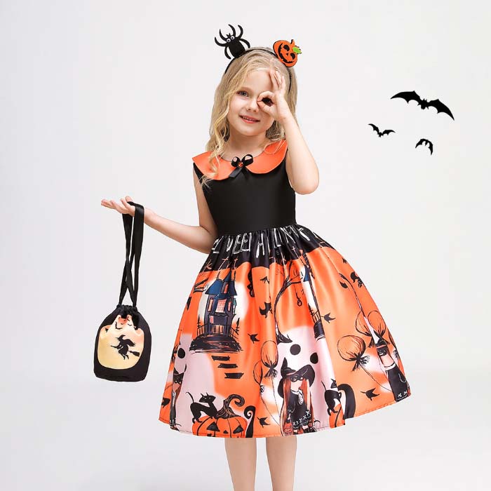 子供ドレス ハロウィン 衣装 子供 ハロウィン コスプレ 可愛い コスチューム ワンピース ドレス キッズ コスプレ コスチューム 仮装 衣装 カボチャ 魔女 ハロウィーン コスプレ衣装 パーティー イベント 演出 舞台衣装 舞台劇 100cm 110cm 130cm 140cm 150cm