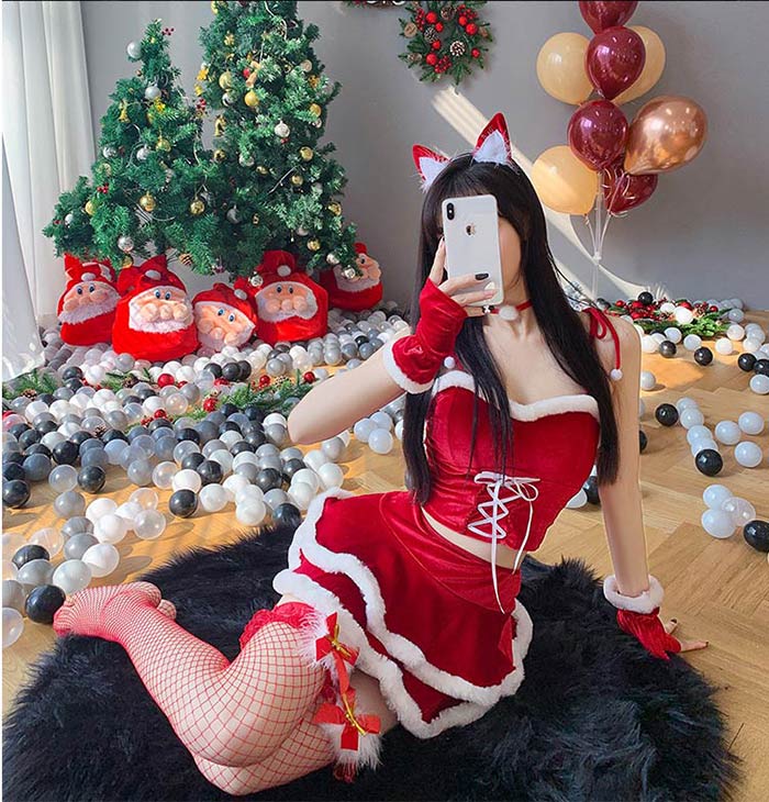 Joon store 楽天市場店のサンタコス サンタ コスプレ 衣装 セクシー コス サンタ衣装 クリスマス コスプレ レディース かわいい エロ コスチューム サンタコス サンタクロース サンタコスプレ エロサンタ 赤 セクシーサンタ 可愛いサンタ｜アングル3