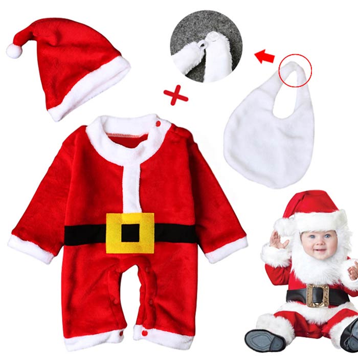 乐天商城 - クリスマス サンタ コスプレ 3点セット ベビー キッズ カバーオール サンタクロース 仮装 着ぐるみ コスチューム 男の子 女の子 赤ちゃん ベビー服 サンタ コスプレ 秋冬 クリスマス 衣装