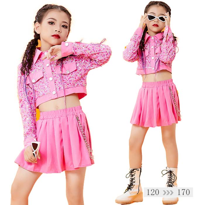 乐天商城 - キッズ スパンコール ダンス 衣装 セットアップ 女の子 ヘソ出し ヒップホップ ジャズダンス 衣装 チアガール 衣装 チア ダンス衣装 上下 3点セット 120 130 140 150 160 170 子供服 キッズ ジュニア 舞台ステージ衣装 ジュニア 発表会 ダンス衣装 派手 舞台 応援団