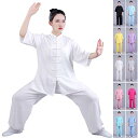 太極拳 服 大人 太極拳ウェア 上下セット 綿麻 夏用 半袖 カンフー 武術 演出服 練習着 レディース 太極拳服 中華風 武術衣装 チャイナ 服 朝練ウェア ...