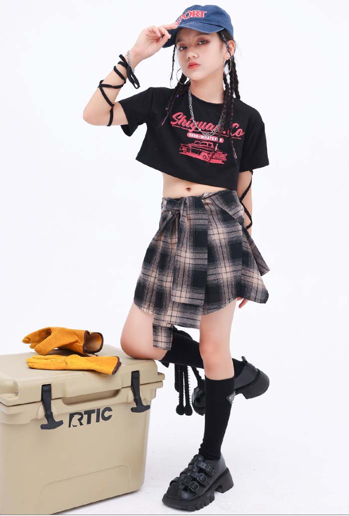キッズ ダンス衣装 セットアップ ヒップホップ 衣装 ジャズダンス衣装 ヘソ出し 半袖 tシャツ ダンススカート 2点セット 女の子 可愛い ダンス衣装 K-POP 韓国 ガールズ チアダンス 衣装 キッズ ダンス レッスン 着 ジャズダンス 衣装 ヒップホップ ダンス服 単品対応可 2