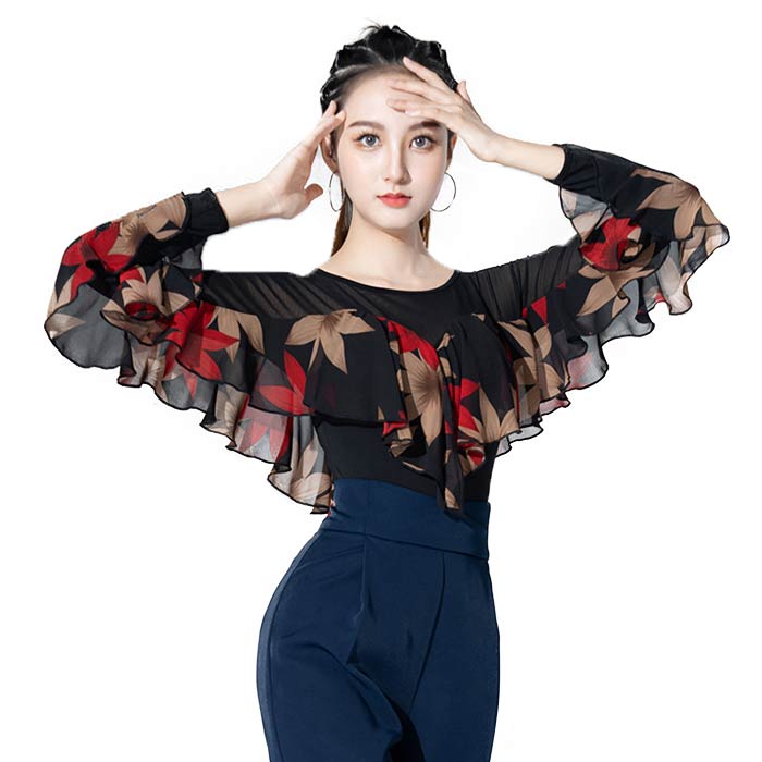 社交ダンス トップス 長袖 可愛い フリル ラテンダンス 衣装 レッスン着 モダンダンス ラテンダンス タンゴ ワルツ トップス レオタード 連体服 初心者 入門ステップ 上級者 競技会 練習着 舞台衣装 ステージ衣装 演出服 ダンス発表会 パーティー 団体 演出服 S-2XLのサムネイル