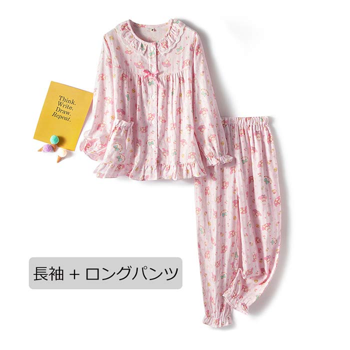 パジャマ キッズ 綿100% 女の子 長袖 前開き ダブルガーゼ ルームウェア cottacott...