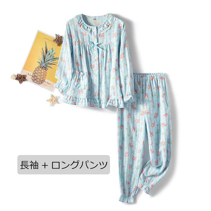 パジャマ キッズ 綿100% 女の子 長袖 前開き ダブルガーゼ ルームウェア cottacott...