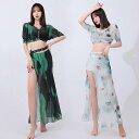 ベリーダンス 衣装 セットアップ 胸元ギャザー トップス ロング丈スカート ヒップスカーフ上下セット ベリーダンス レッスン着 練習着 衣装 セット レッスンウ...