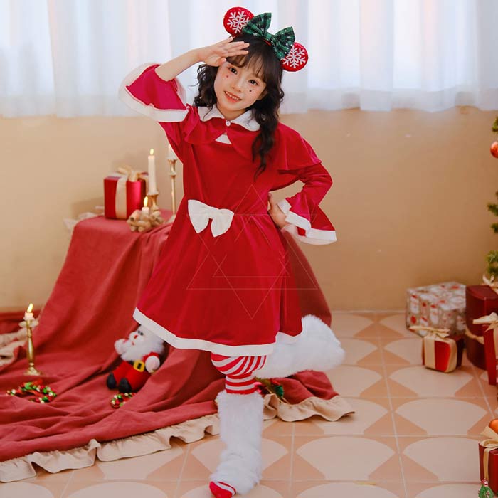 サンタ コスチューム 子供 サンタクロース キッズ 女の子 コスチューム ワンピース サンタ服 衣装 サンタコス 仮装 子供服 キッズ サンタ コスプレ 衣装 モコモコ あったか 可愛い 女の子 サンタコス ワンピース カチューシャ付き サンタ衣装 クリスマス衣装 110-150cm 3