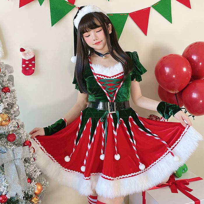 乐天商城 - サンタ コスプレ レディース セクシー クリスマス コスチューム クリスマスツリー ツリー ワンピース サンタ帽子 サンタコス セット 大人 サンタ衣装 クリスマス コスプレ クリスマス衣装 余興 サンタコスプレ グリーン 大人 サンタ コス コスプレ衣装 コスチューム