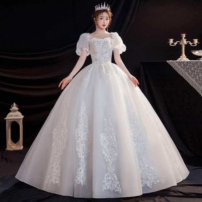 ウェディング ドレス フォーマル 可愛い花嫁ドレス ロング丈 袖あり ウエディングドレス Aライン 花嫁 ドレス 白 花嫁ドレス 演奏会 結婚式 披露宴ドレス 二次会 パーティードレス ウエディングドレス レース 編み上げ 前撮り 結婚式 演奏会 発表会 送料無料